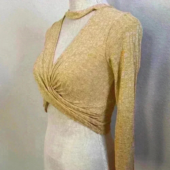 Mustard Yellow Forever 21 Fitted Long Sleeve tank top, twist front cutout - Picture 3 of 5